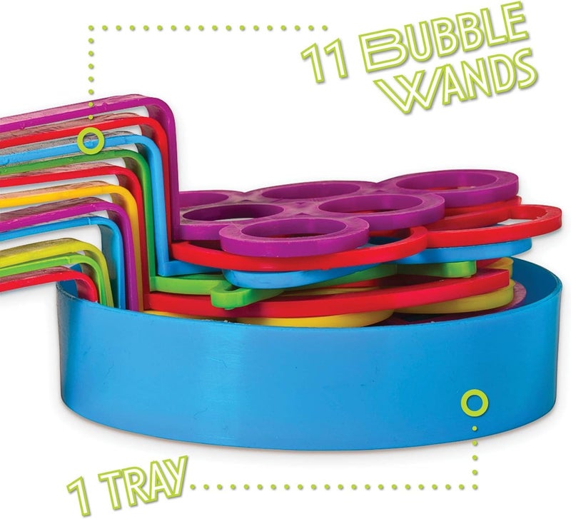 Neliblu Bulk Bubble Wand Pack of 11 - Bubbles for Kids - Bubbles Wand Assortment - Party Favor Pack of Assorted Shapes and Colors Plus a Convenient Solution Tray | Bubble Wands for Kids - Image 4